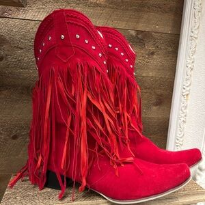 Western Red Fringe Cowgirl Boots – Size 11
